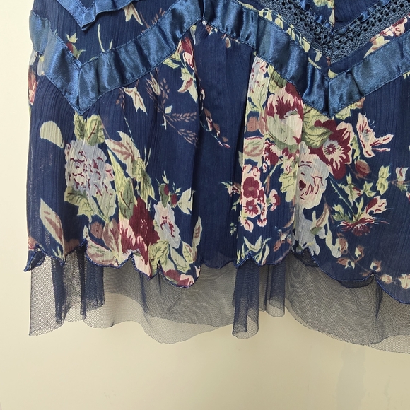 Le Chateau Vintage Y2k Layered Floral Navy Skirt, Sz M - Picture 6 of 9